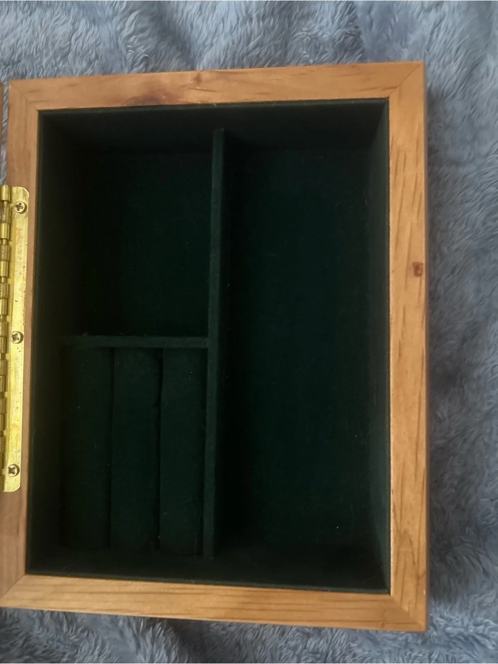 Wooden Photo Jewelry Box with Dark Green Velvet Interior